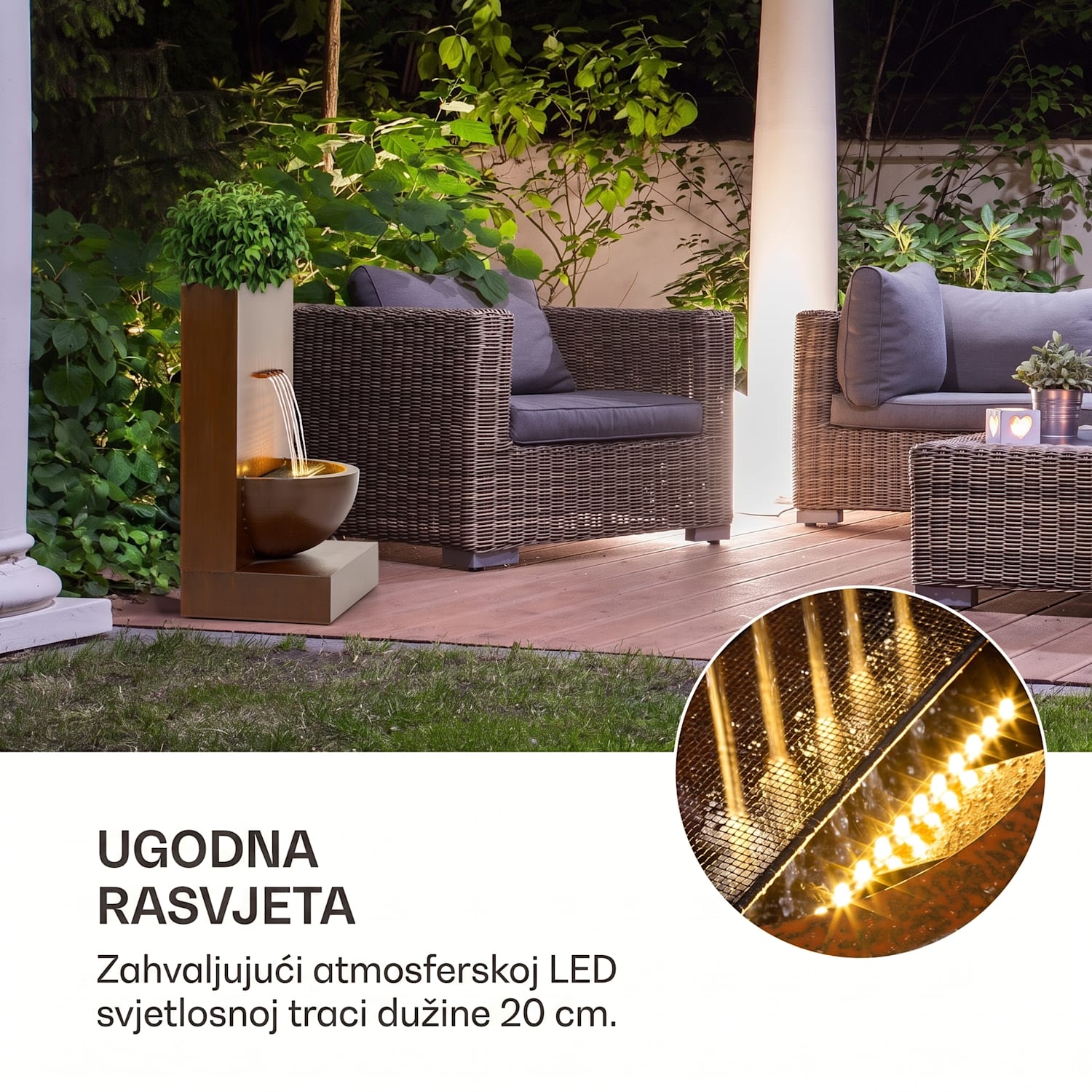 Windflower, vrtna fontana s posudom za cvijeće, 11 W, pocinčani metal, smeđa 