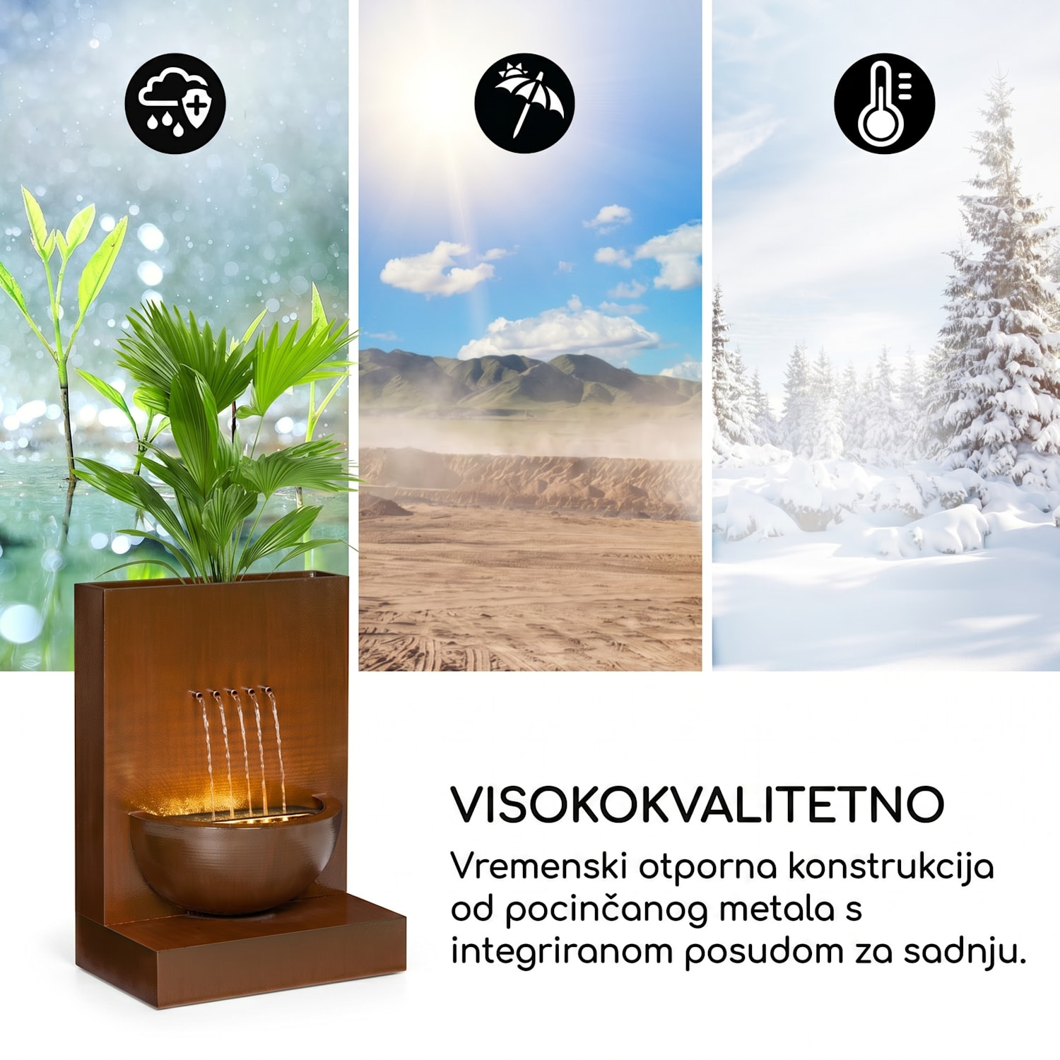 Windflower, vrtna fontana s posudom za cvijeće, 11 W, pocinčani metal, smeđa 