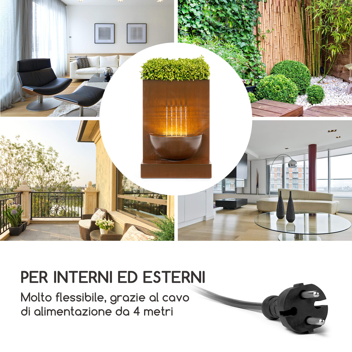 Windflower Fontana con Vaso per Piante 11W Metallo Zincato marrone 