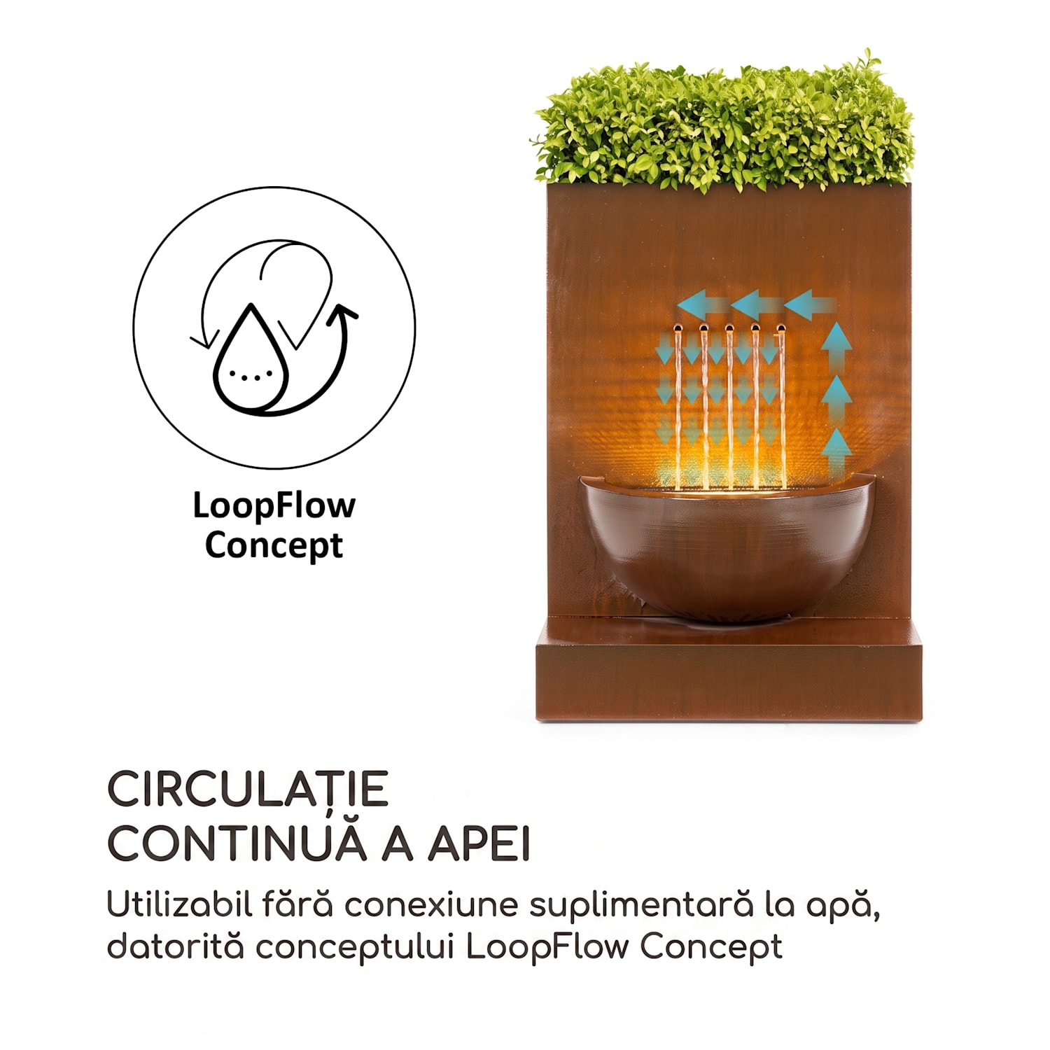 Windflower, fontană de grădină cu ghiveci de flori, 11 W, metal galvanizat, maro 