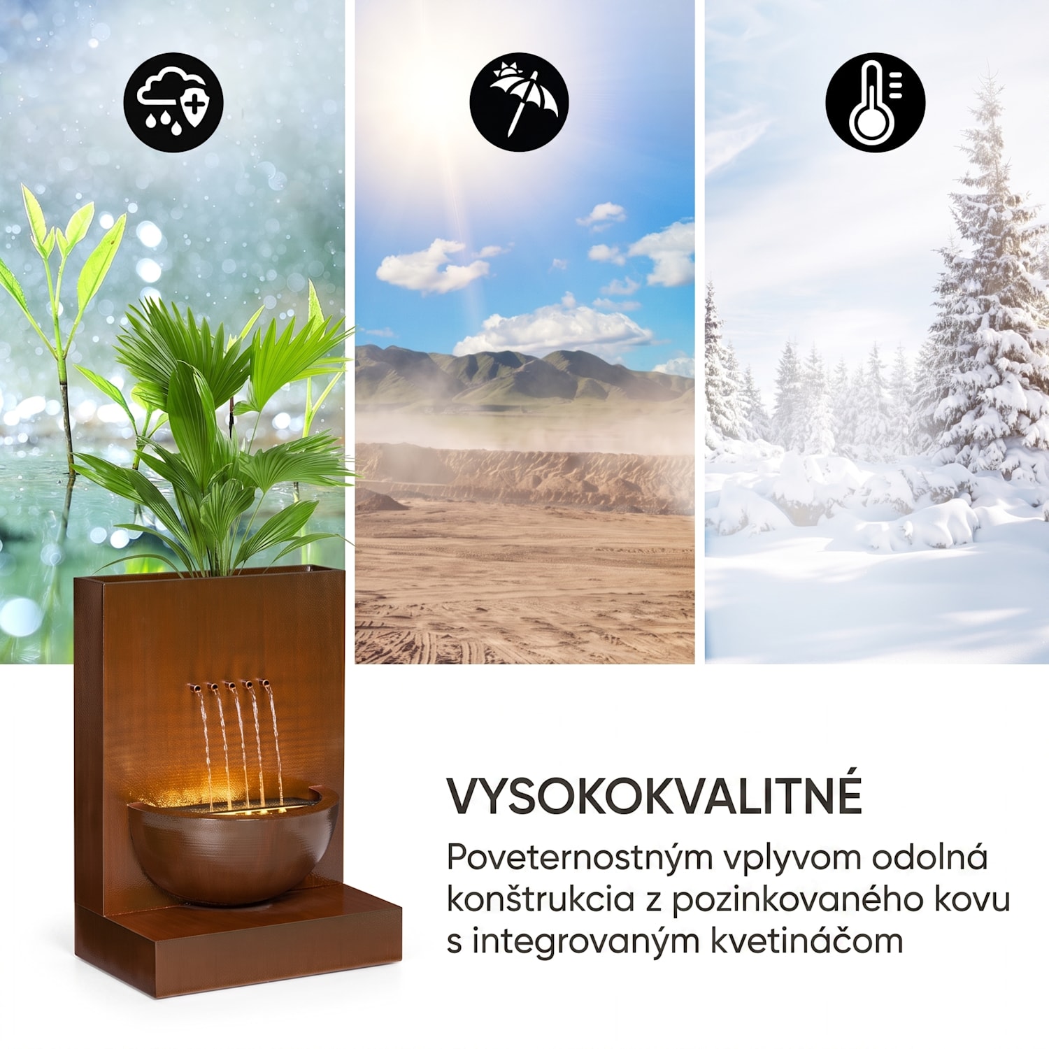Windflower, záhradná fontána s kvetináčom, 11 W, pozinkovaný kov, hnedá 