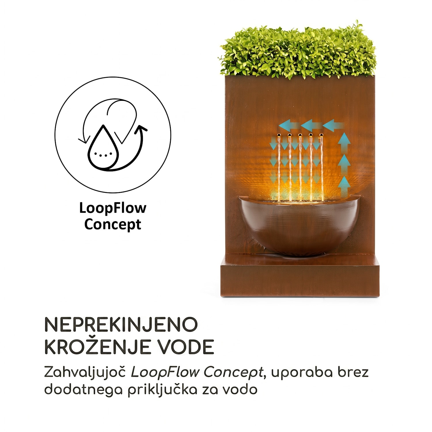 Windflower, vrtna fontana s cvetličnim lončkom, 11 W, pocinkana kovina, rjava 