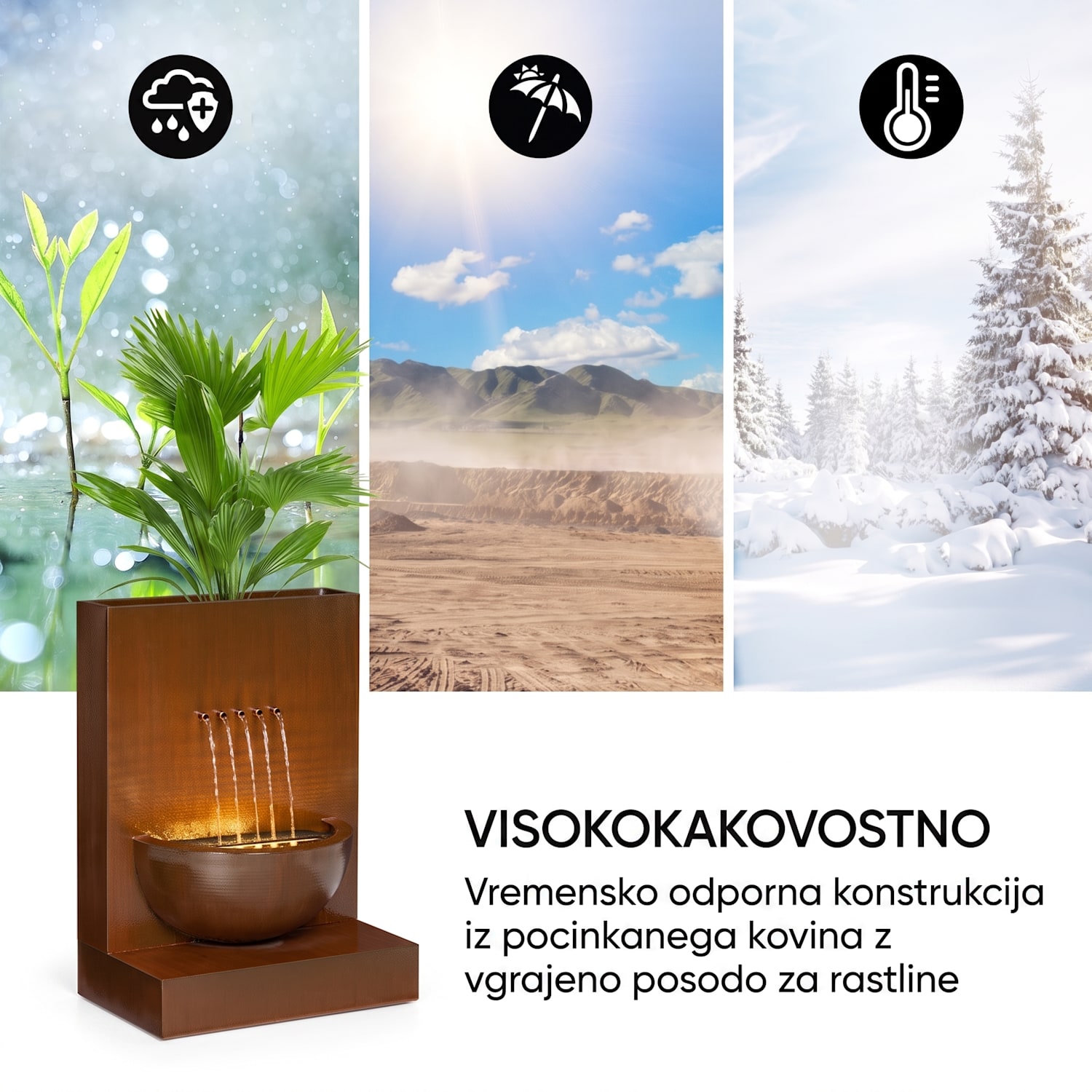 Windflower, vrtna fontana s cvetličnim lončkom, 11 W, pocinkana kovina, rjava 
