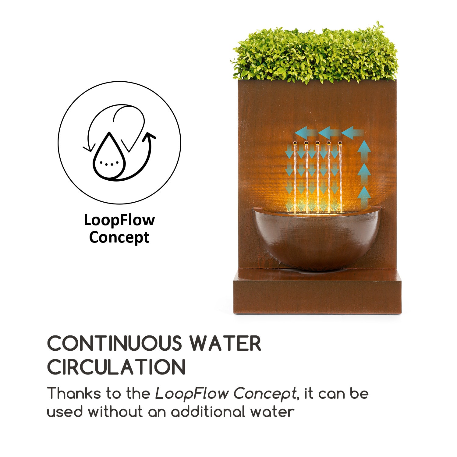 Windflower Garden Fountain with Planting Bowl 11W Galvanised Metal Brown 