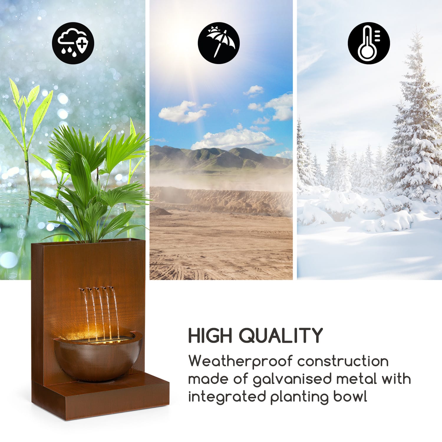 Windflower tuinfontein met plantenbak 11W gegalvaniseerd metaal bruin 