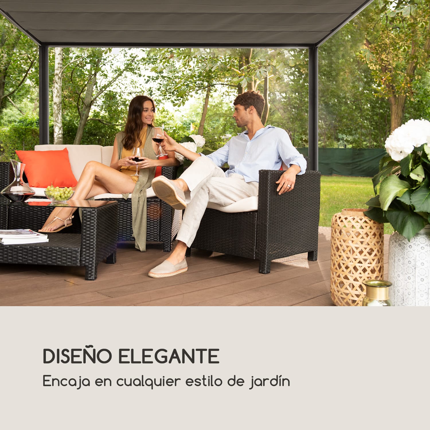 Pantheon RemoteShade Pérgola con techo motorizado de 3x3m 280g/m² Gris Sin luz led