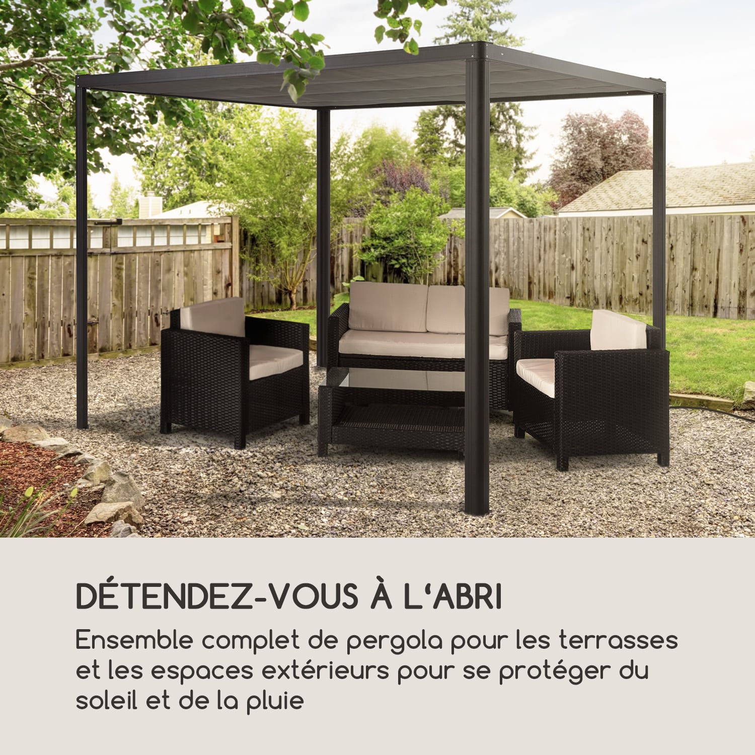 Pantheon RemoteShade Pavillon toit motorisé 3x3m 280g/m² gris Sans éclairage LED