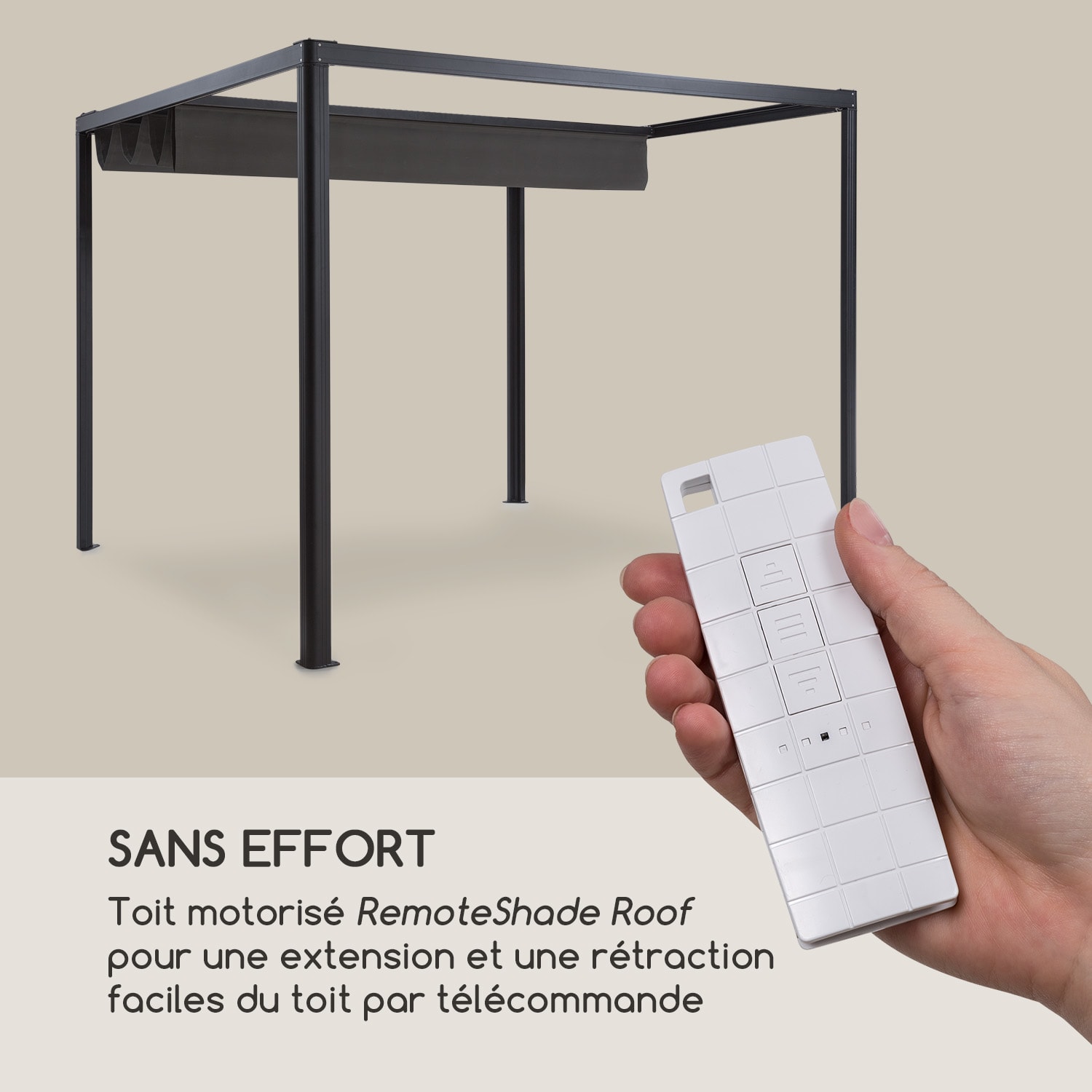 Pantheon RemoteShade Pavillon toit motorisé 3x3m 280g/m² gris Sans éclairage LED