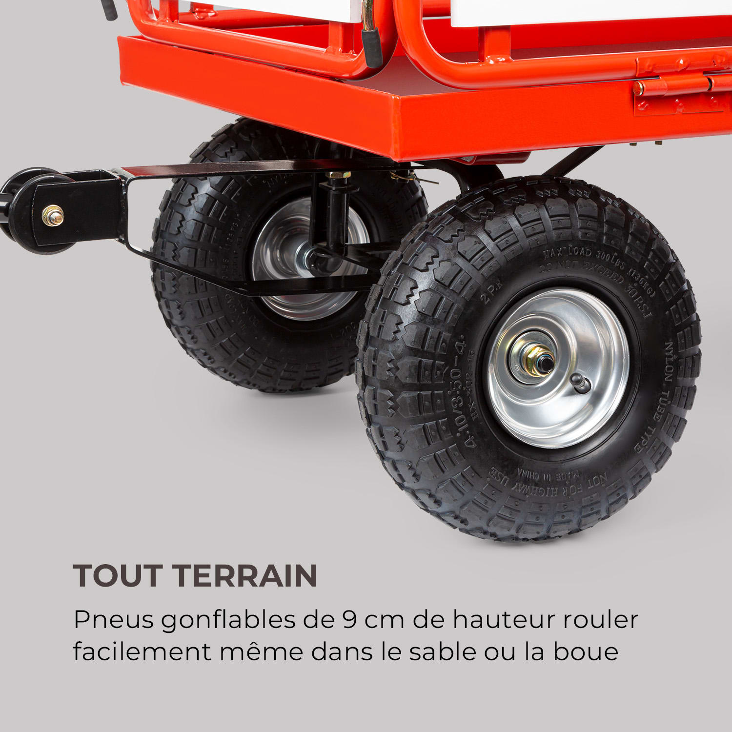 Ventura chariot à main charrette charge lourde 300 kg acier WPC rouge Rouge