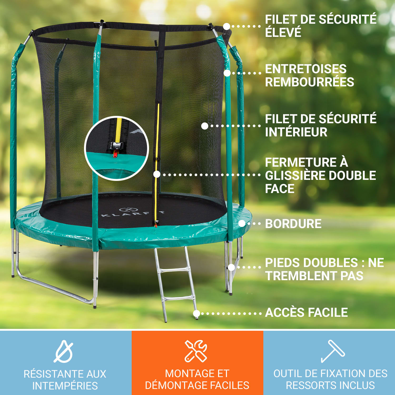 Trampoline Jumpstarter Filet Ø 2,5 m 120 kg Ø max. de la surface de saut 195 cm Turquoise