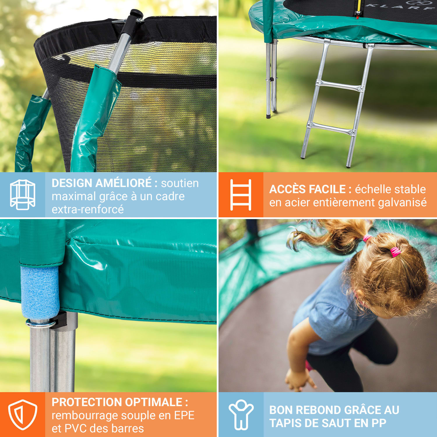 Trampoline Jumpstarter Filet Ø 2,5 m 120 kg Ø max. de la surface de saut 195 cm Turquoise