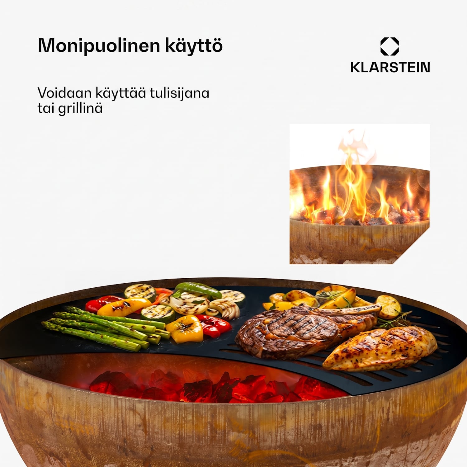 Savage tulimalja grillillä Ø: 60.5 cm teräs sis. säänsuojan ruosteenvärinen matala | Ruoste
