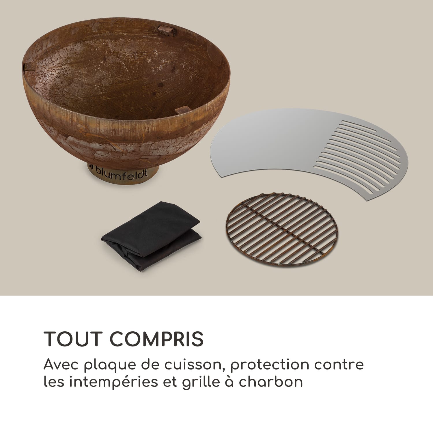 Braséro Savage avec barbecue Ø : 60,5 cm acier incl. protection contre les intempéries rouille faible | Rouille