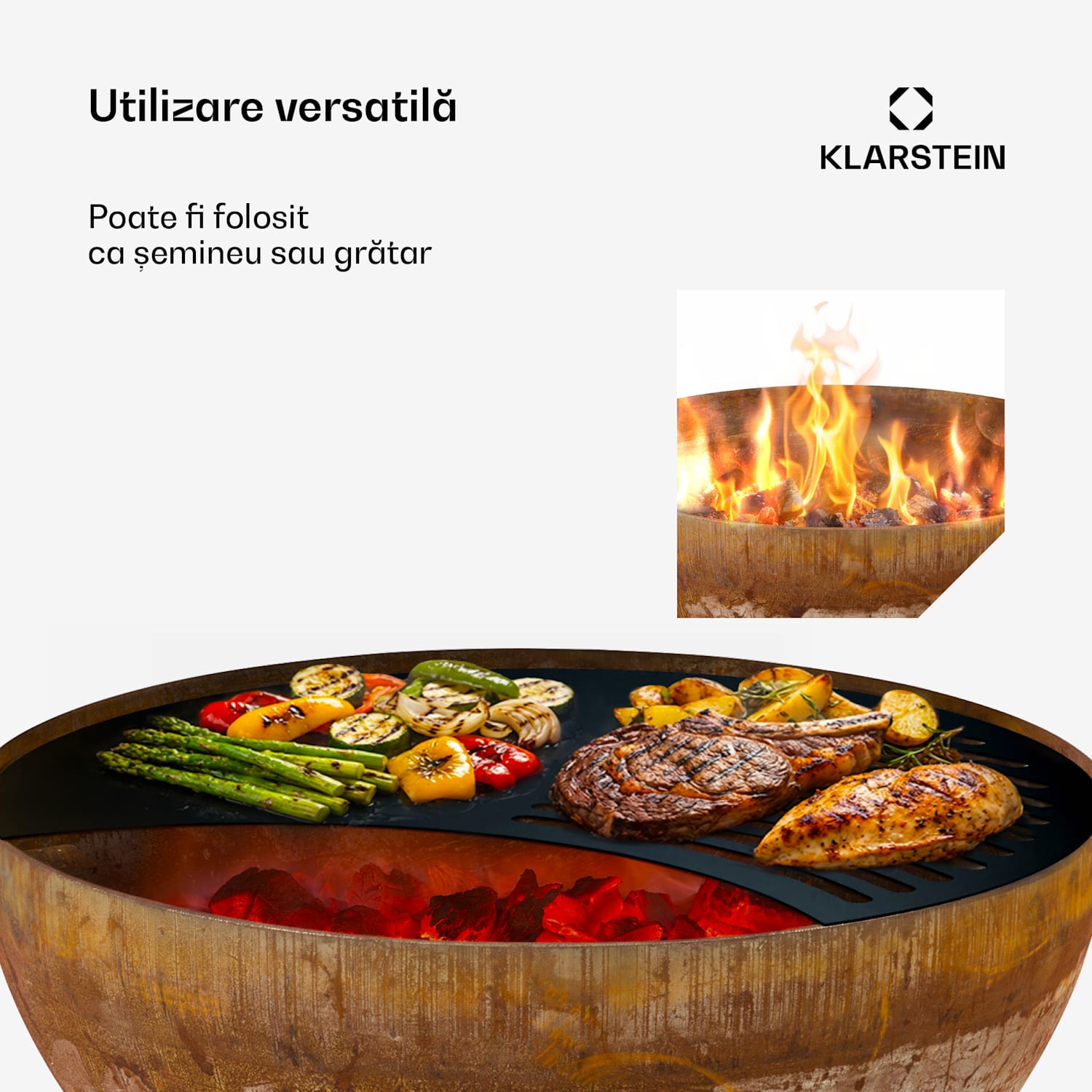 Savage, focar cu grătar, Ø: 60,5 cm, oțel, inclusiv protecție împotriva intemperiilor, ruginie 