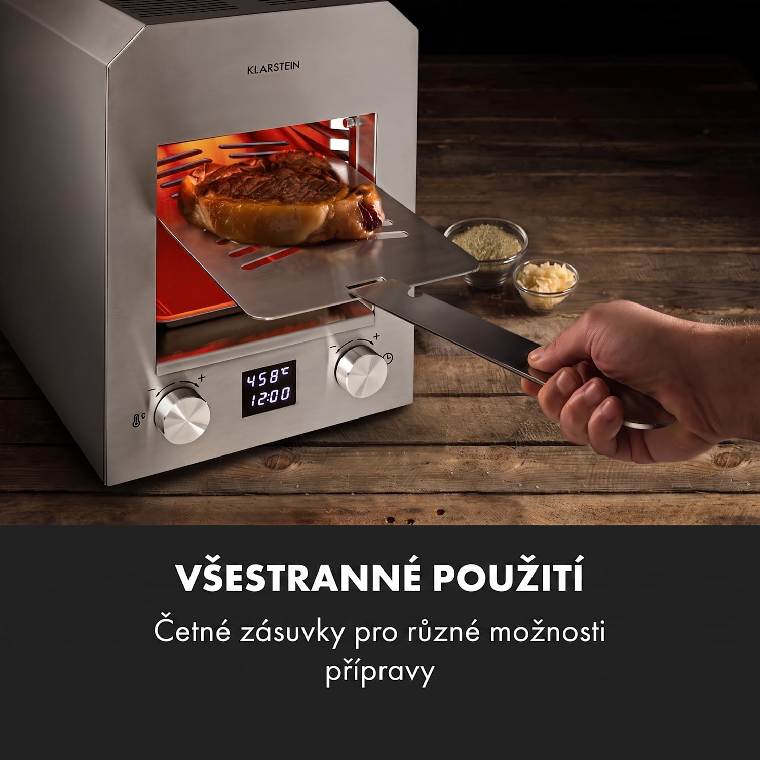 Hannibal, vysokoteplotní gril, 2200 W, 850 °C, interiérový, stříbrný Nerezová ocel