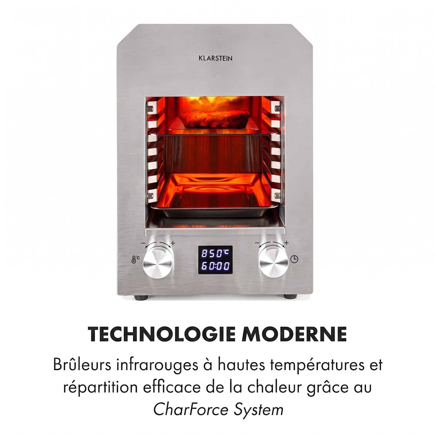 Hannibal Gril d'intérieur haute température 2200W 850°C acier inoxydable argenté Acier Inoxydable