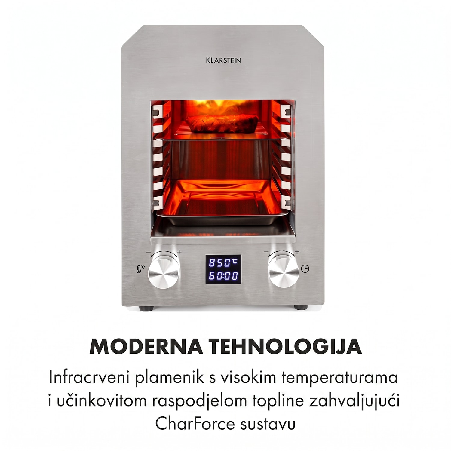 Hannibal, roštilj na visokoj temperaturi, unutrašnjost, 2200 W, 850 ° C, nehrđajući čelik, srebro Nehrđajući čelik