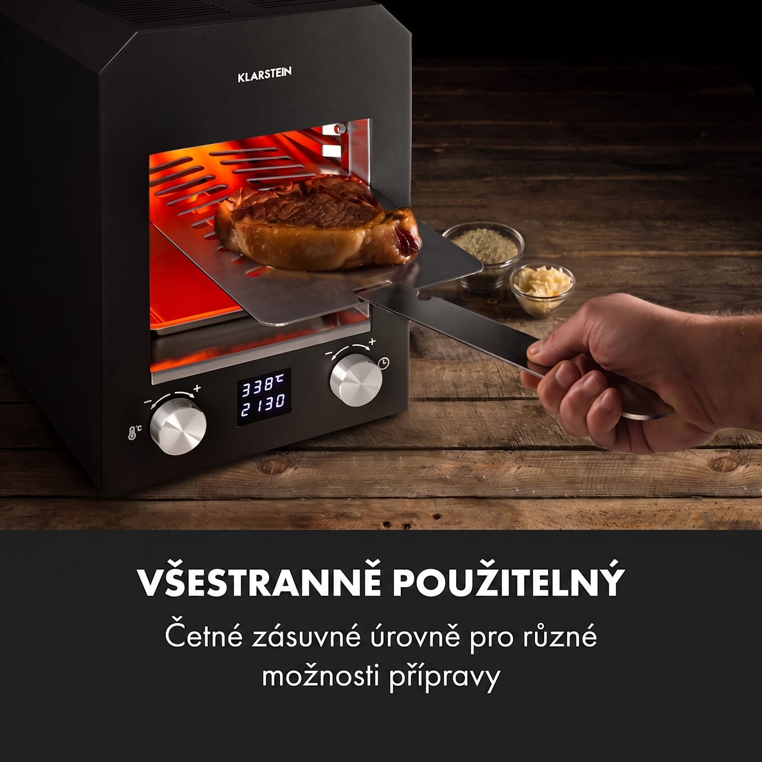 Hannibal, vysokoteplotní gril, 2200 W, 850 °C, interiérový, nerezová ocel, černý Černá