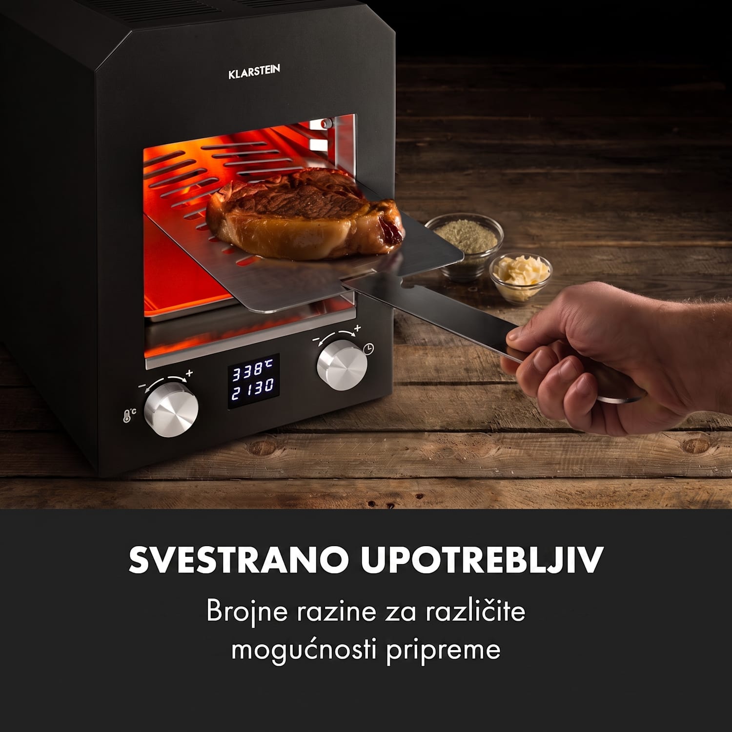 Hannibal, visokotemperaturni roštilj, 2200 W, 850 °C, za unutarnju upotrebu, crni Crna