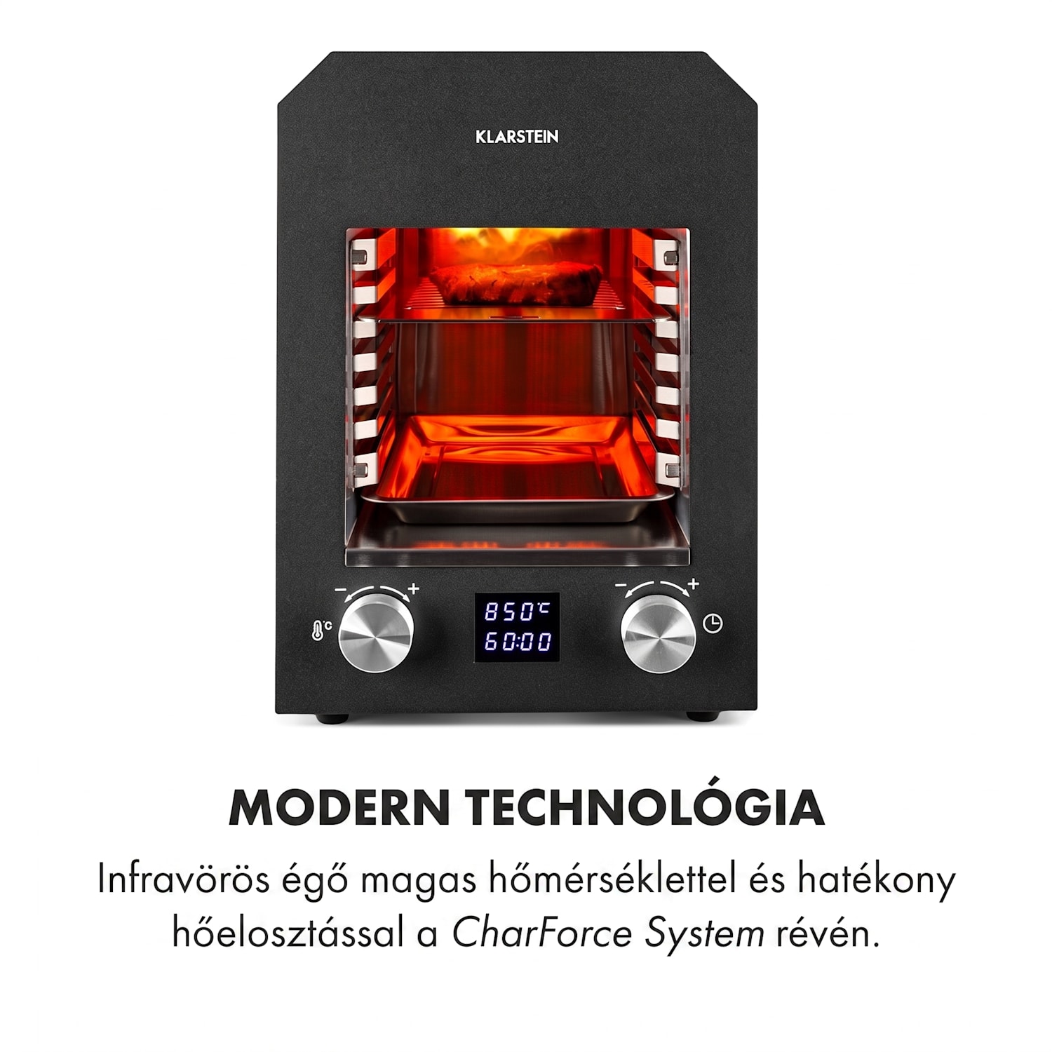 Hannibal, magas hőmérsékletű grill, 2200 W, 850 °C, beltéri, rozsdamentes acél, ezüst Fekete
