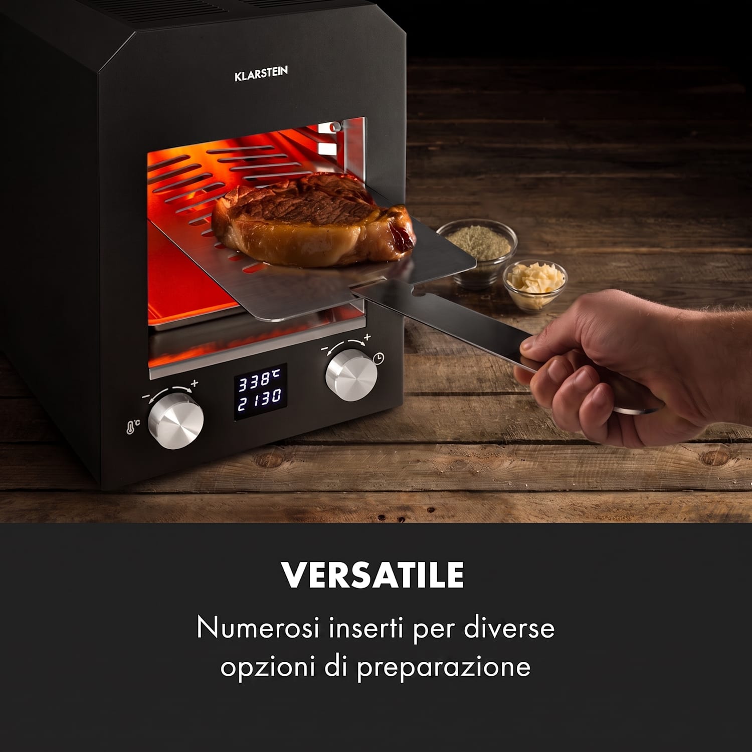 Hannibal - Grill ad alta temperatura per interni, 2.200 W, 850 °C, nero Nero