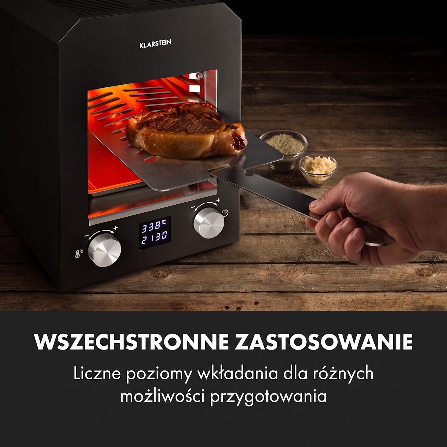 Hannibal, grill wysokotemperaturowy, 2200 W, 850°C, do użytku wewnętrznego, stal nierdzewna, czarny Czarny