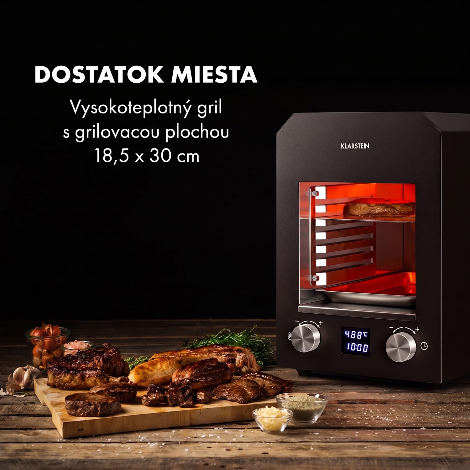 Hannibal, vysokoteplotný gril, 2200 W, 850 °C, interiérový, nehrdzavejúca oceľ, čierny Čierna