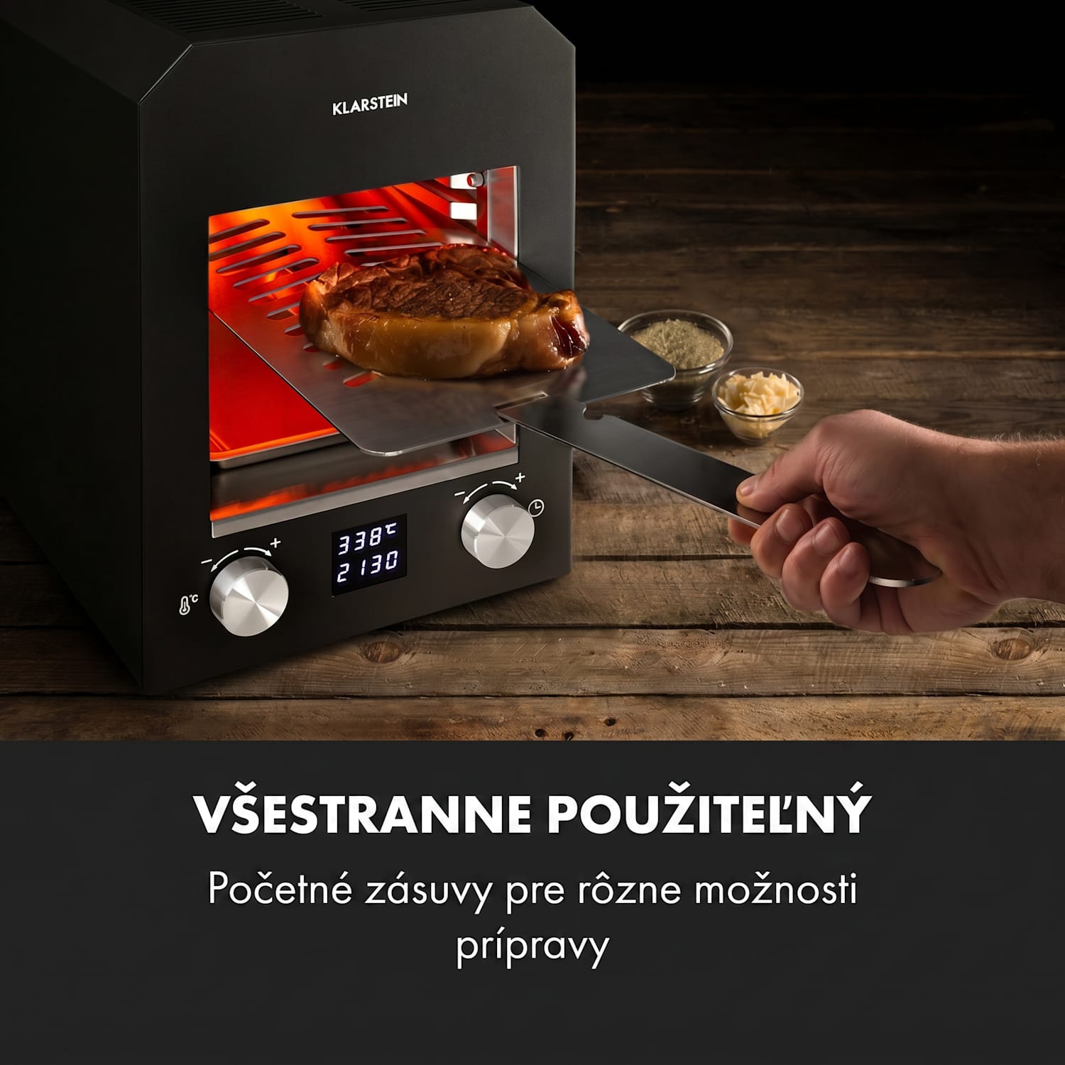Hannibal, vysokoteplotný gril, 2200 W, 850 °C, interiérový, nehrdzavejúca oceľ, čierny Čierna