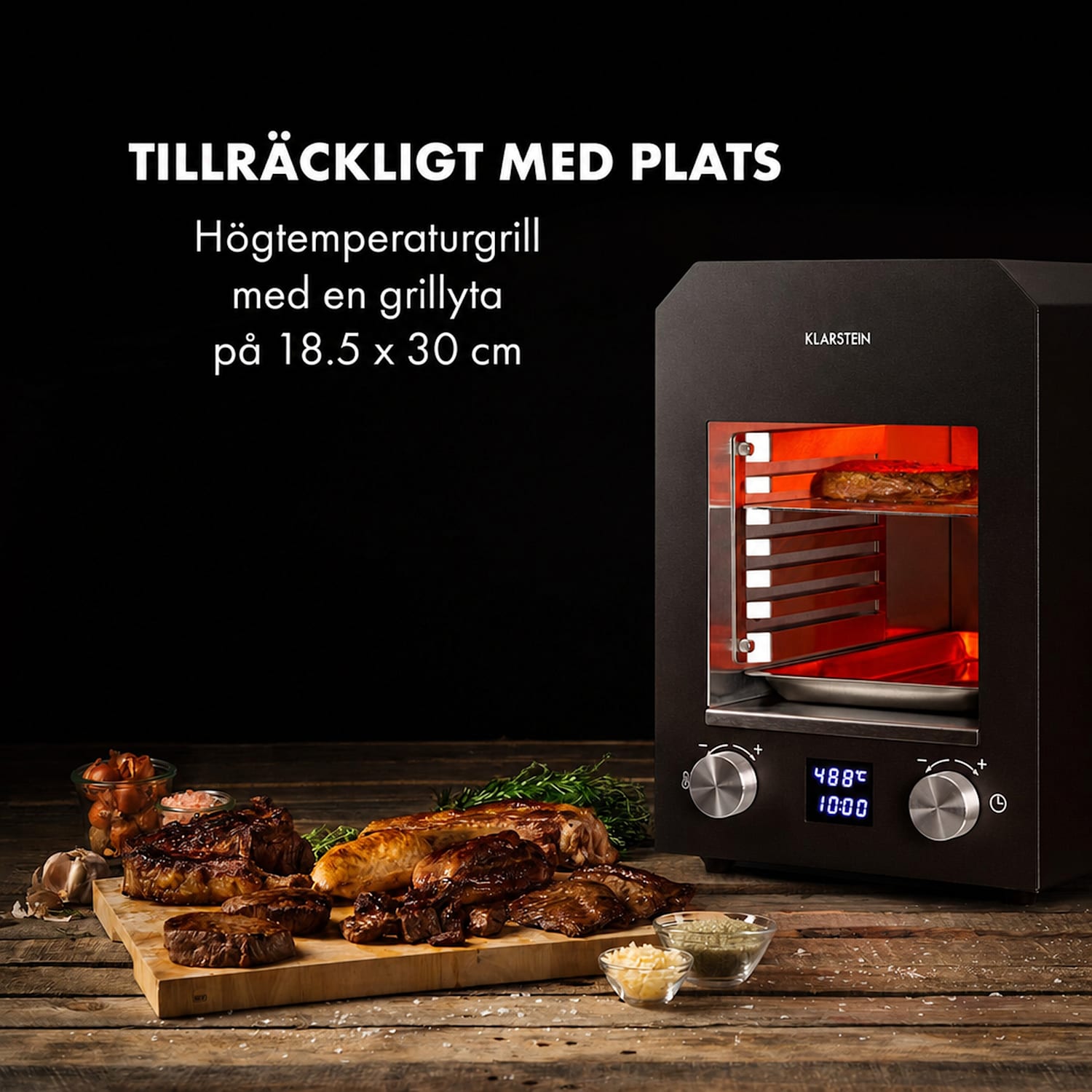 Hannibal högtemperaturgrill indoor 2200W 850°C rostfritt stål svart Svart