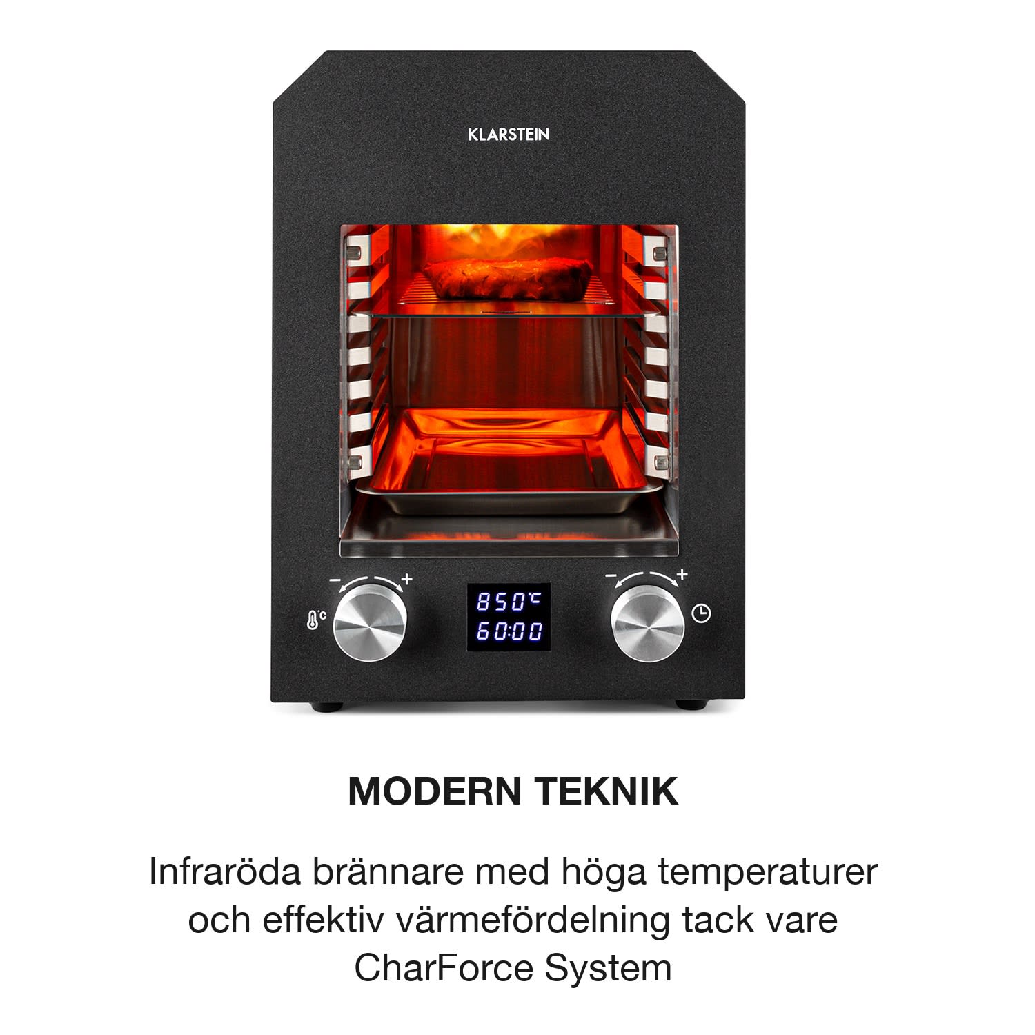Hannibal högtemperaturgrill indoor 2200W 850°C rostfritt stål svart Svart