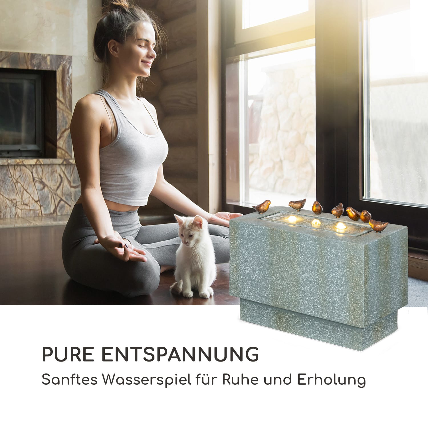 Waterbirds Gartenbrunnen LED 60 x 47 x 30 cm Zement Aluminium grau 