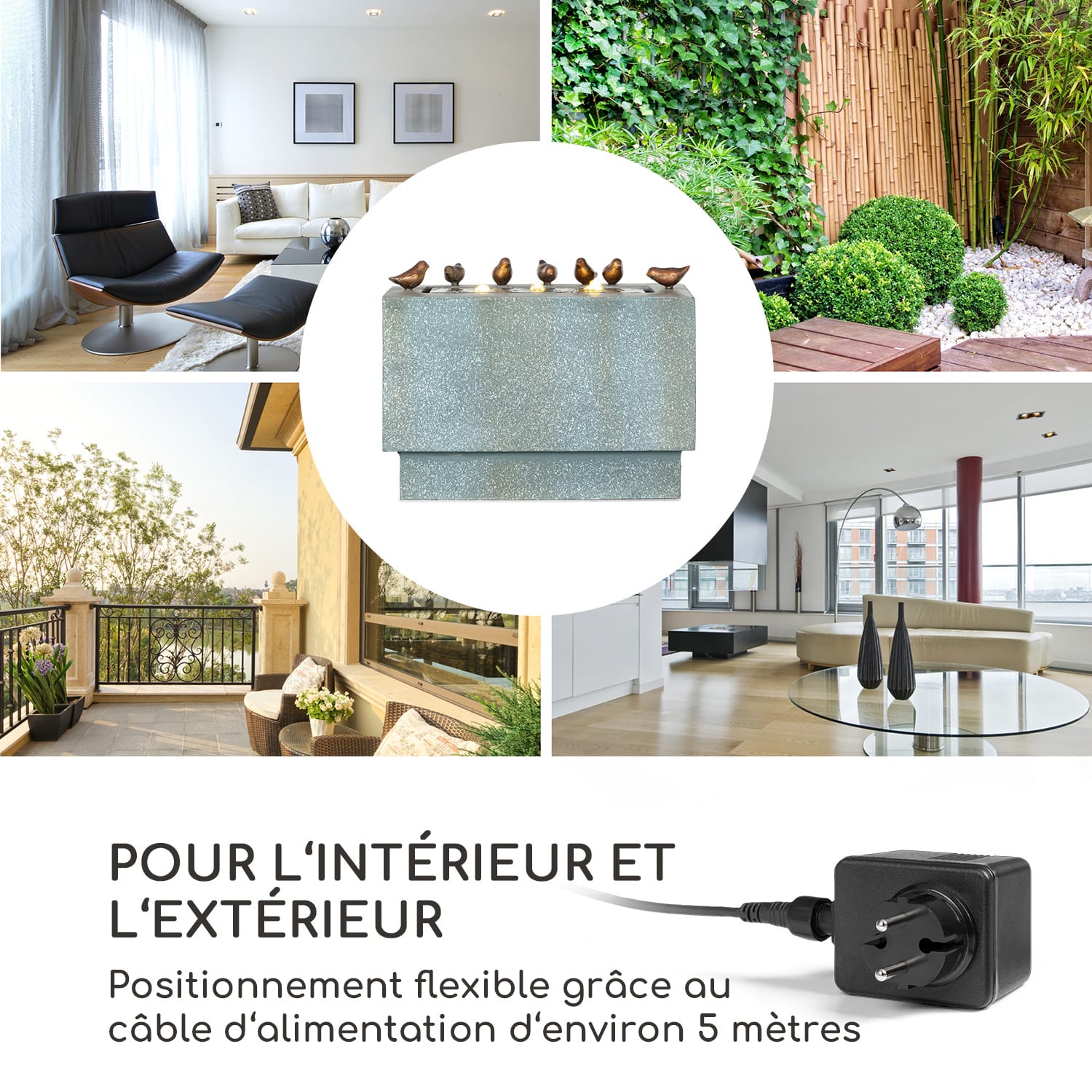 Waterbirds fontaine de jardin LED 60 x 47 x 30 cm ciment aluminium grise 