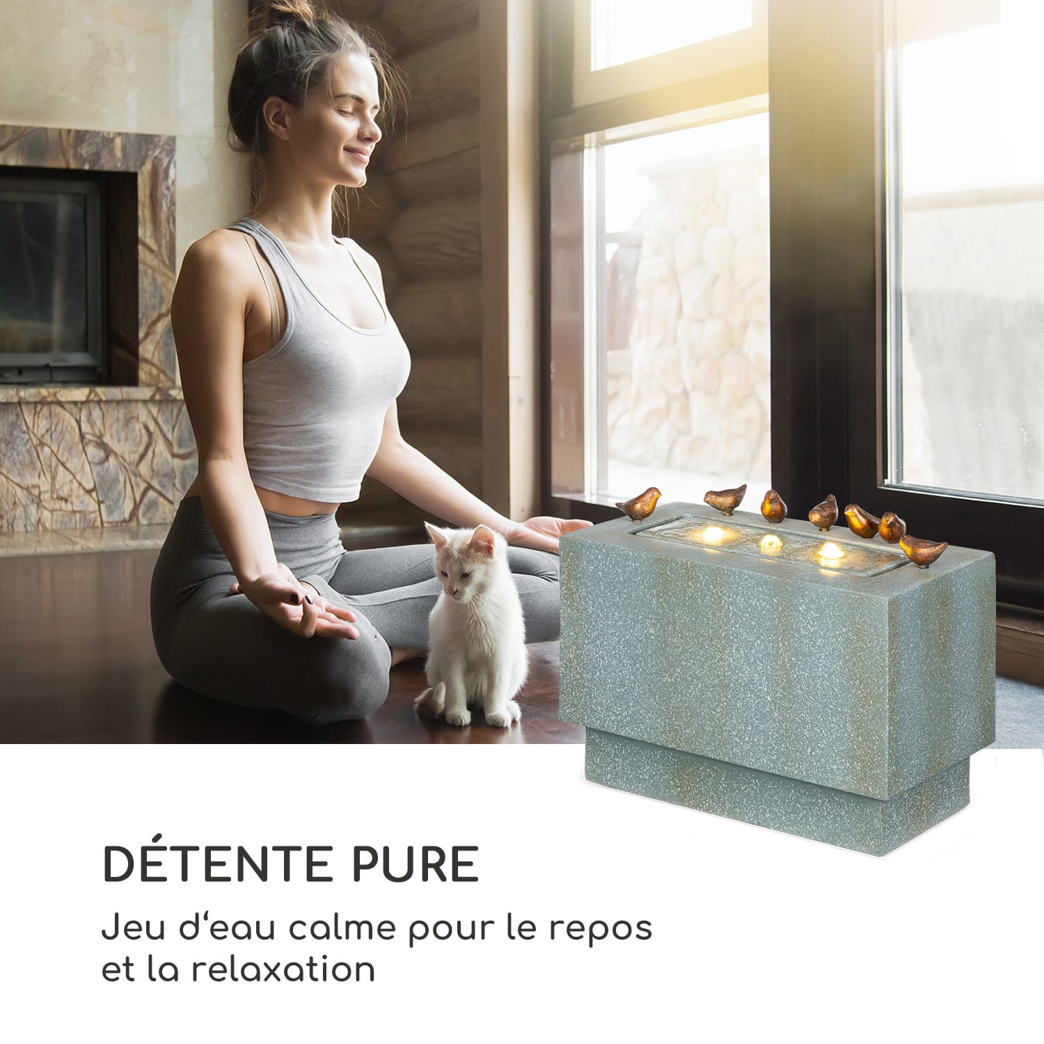Waterbirds fontaine de jardin LED 60 x 47 x 30 cm ciment aluminium grise 