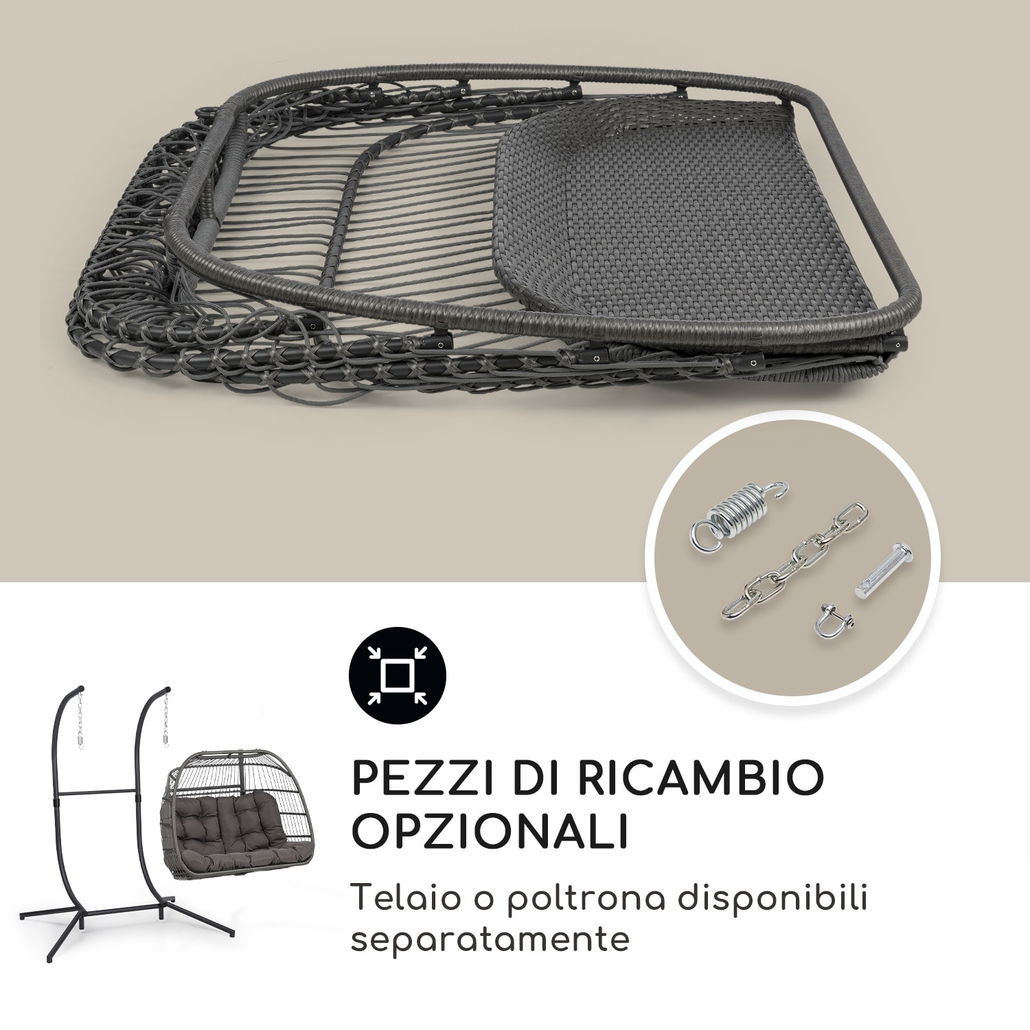 Biarritz Double - Poltrona sospesa a due posti, cuscino di seduta, poliestere, alluminio, polyrattan, 260 kg A due posti | Grigio scuro