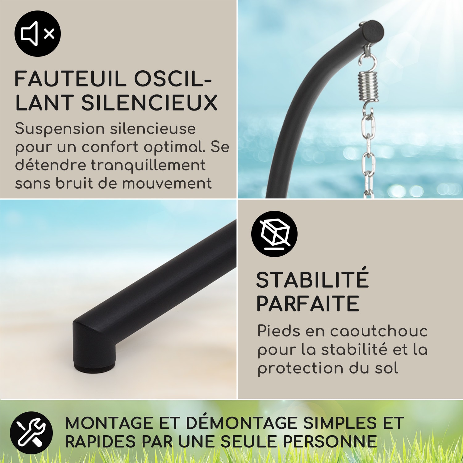 Biarritz Fauteuil suspendu individuel Coussin d'assise polyester Aluminium Polyrotin 130 kg  