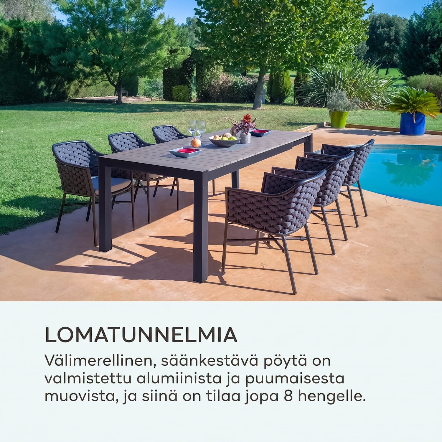 Menorca Expand puutarhapöytä 163 x 95 cm puujäljitelmä: tumma