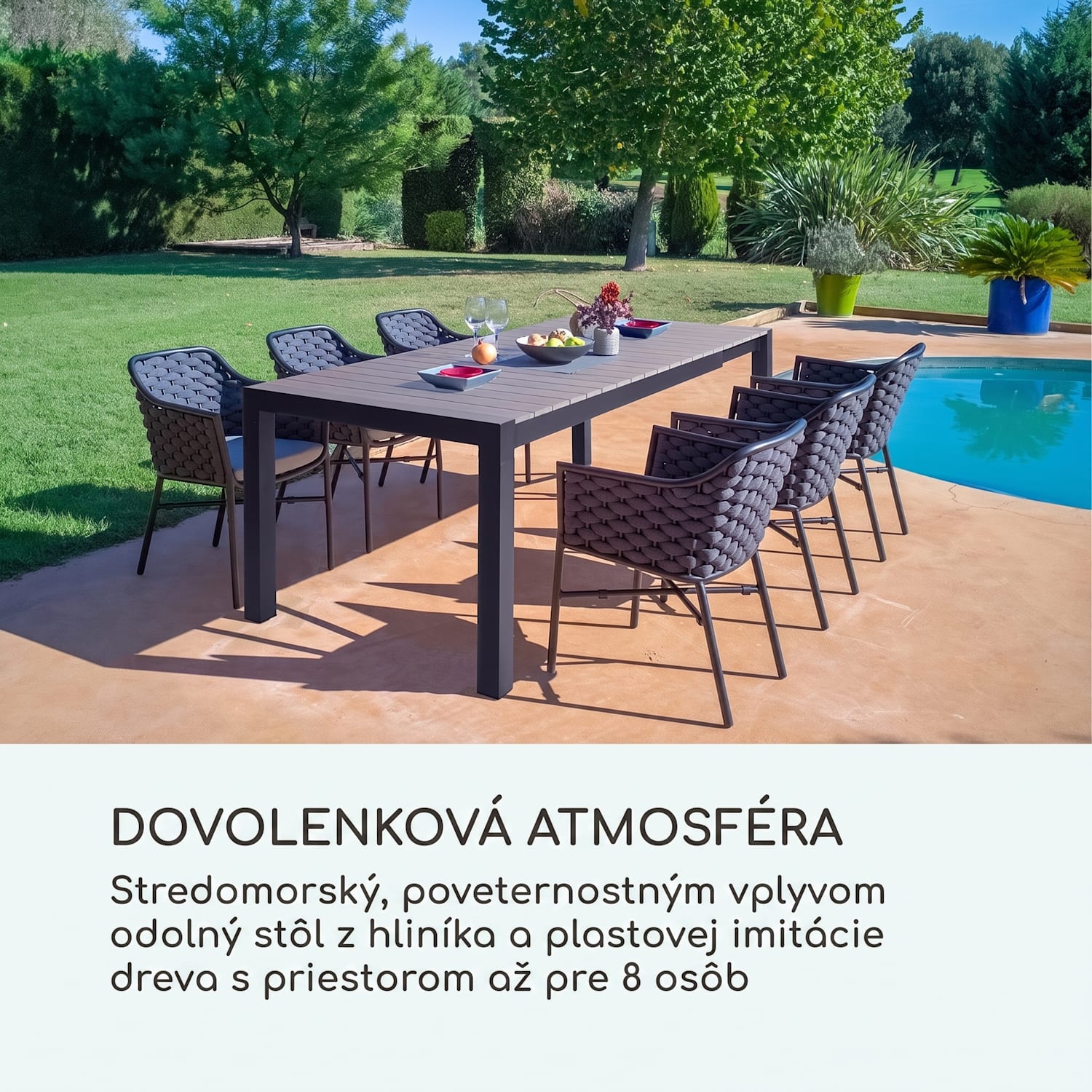 Menorca Expand, záhradný stôl, 163 x 95 cm, antracitový Finish: dark wood