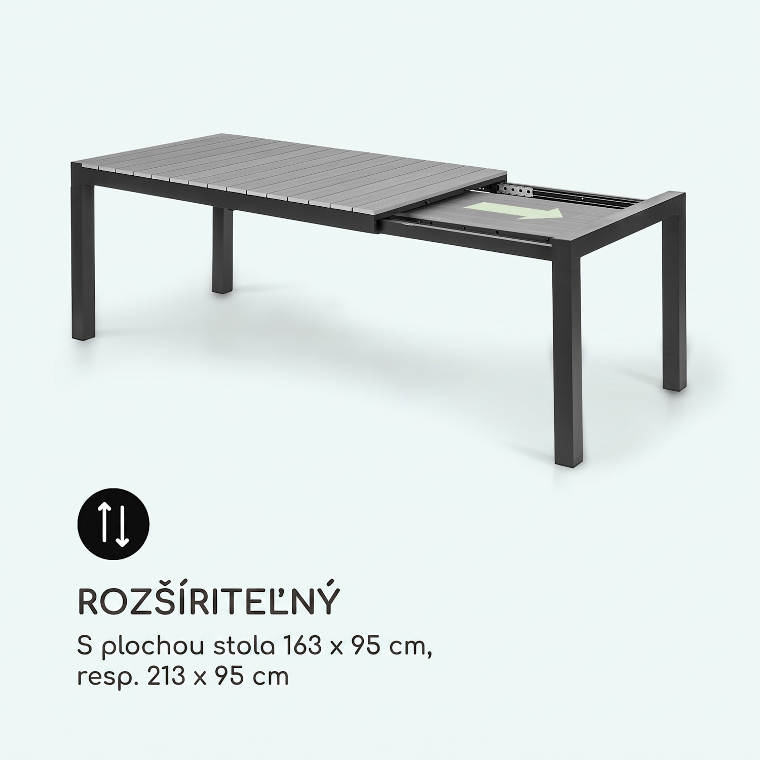 Menorca Expand, záhradný stôl, 163 x 95 cm, antracitový Finish: dark wood