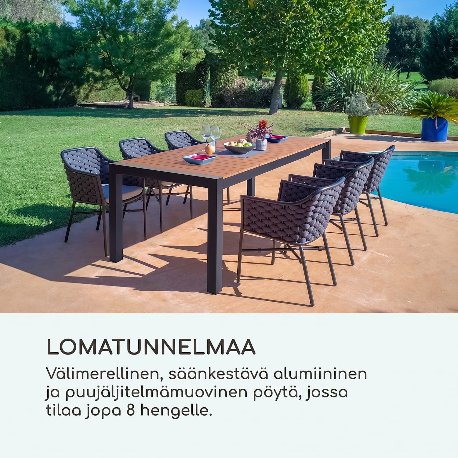 Menorca Expand puutarhapöytä 163 x 95 cm puujäljitelmä: vaalea