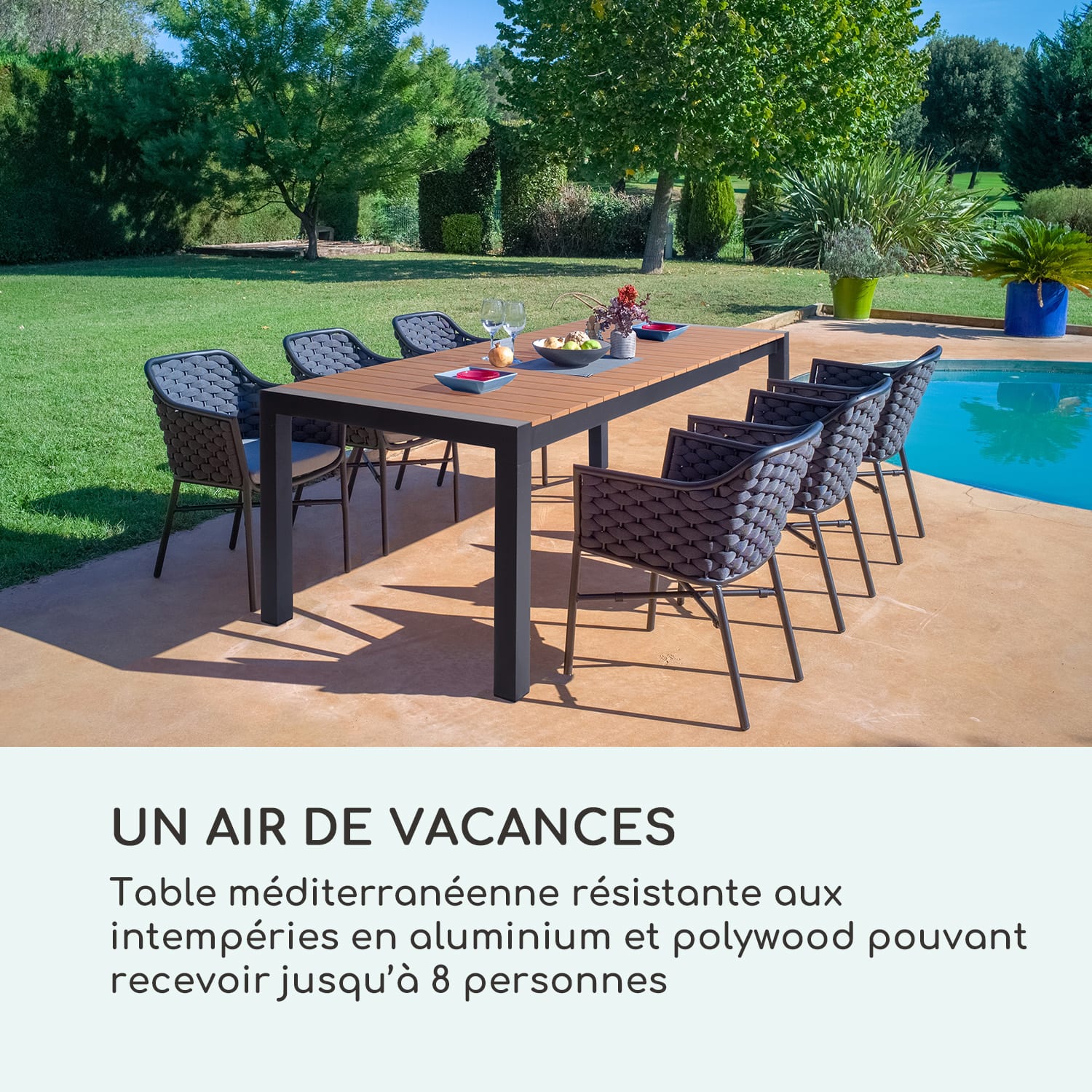 Menorca Expand Table de jardin 163 x 95 cm teck Imitation bois clair