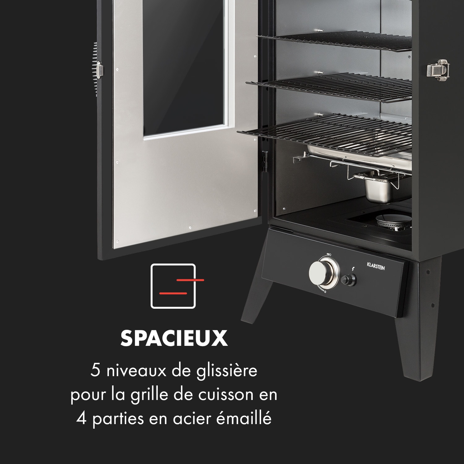 Pasadena rookgrill op gas 2,5 kW verwarmend vermogen max. 180 °C / 350 °F 58 x 108 x 53,5 cm