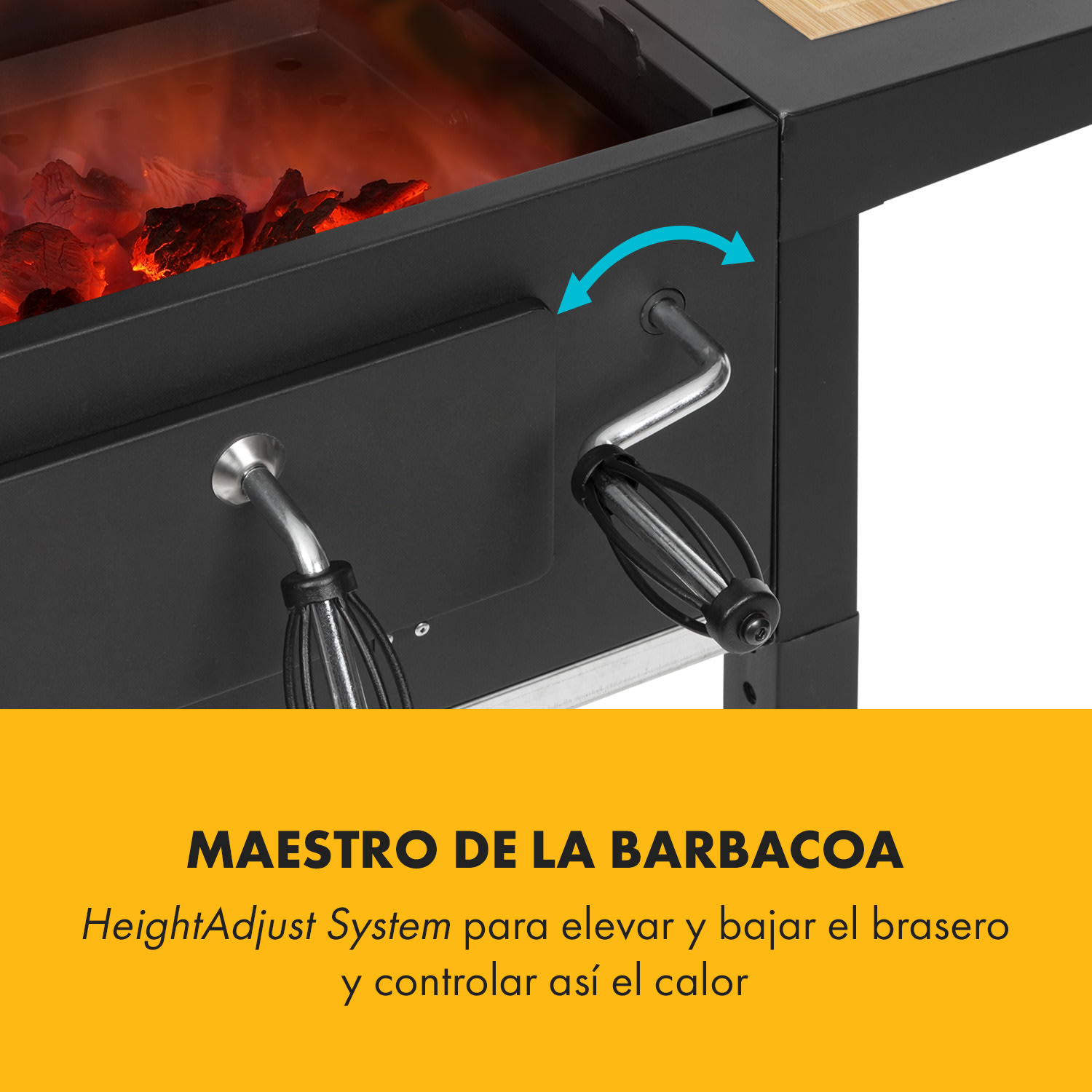 Meat Machine Barbacoa de carbón vegetal de 45x32,5 cm con termómetro y ruedas Negra 