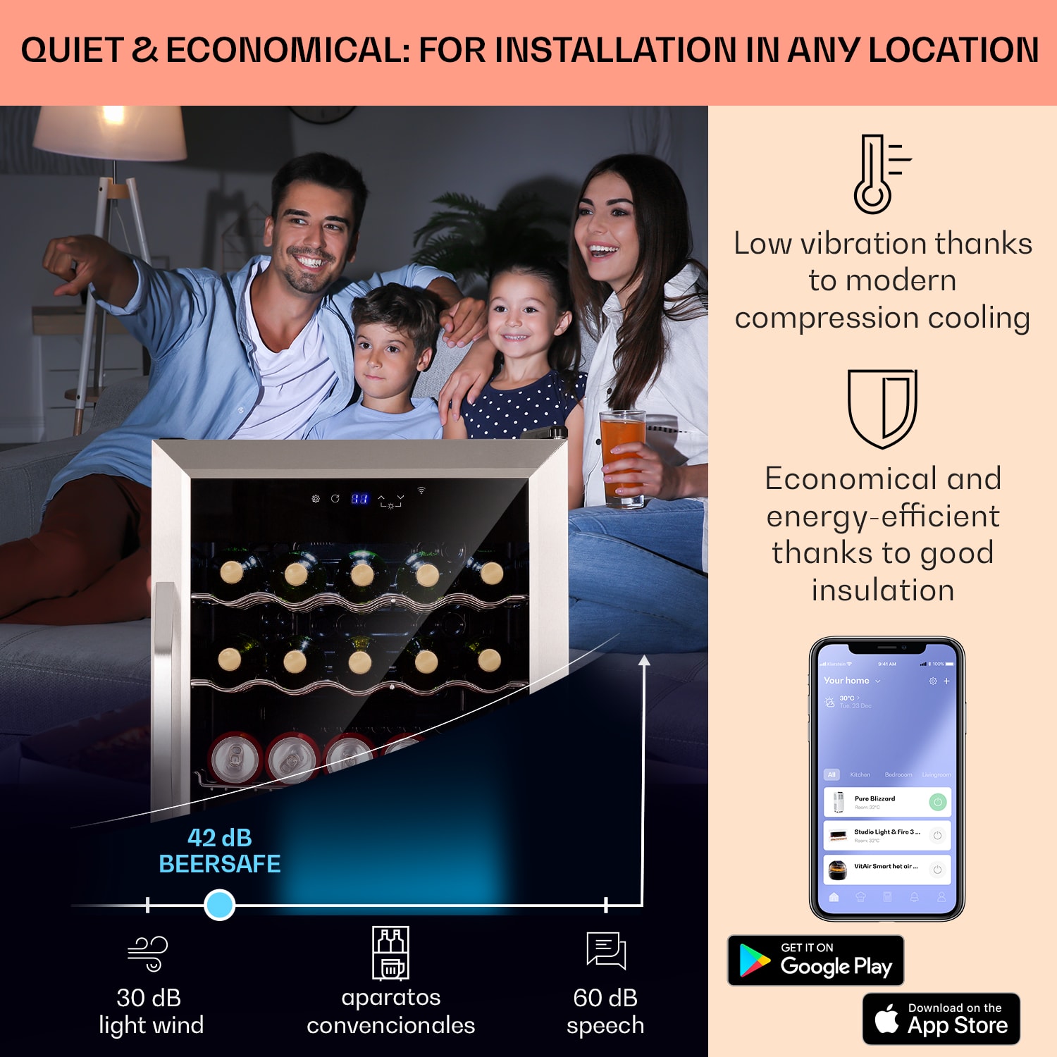 Coachella 60, Smart, hladilnik, 60 l, funkcija WiFi, osvetlitev 60 Ltr | Nerjaveče jeklo