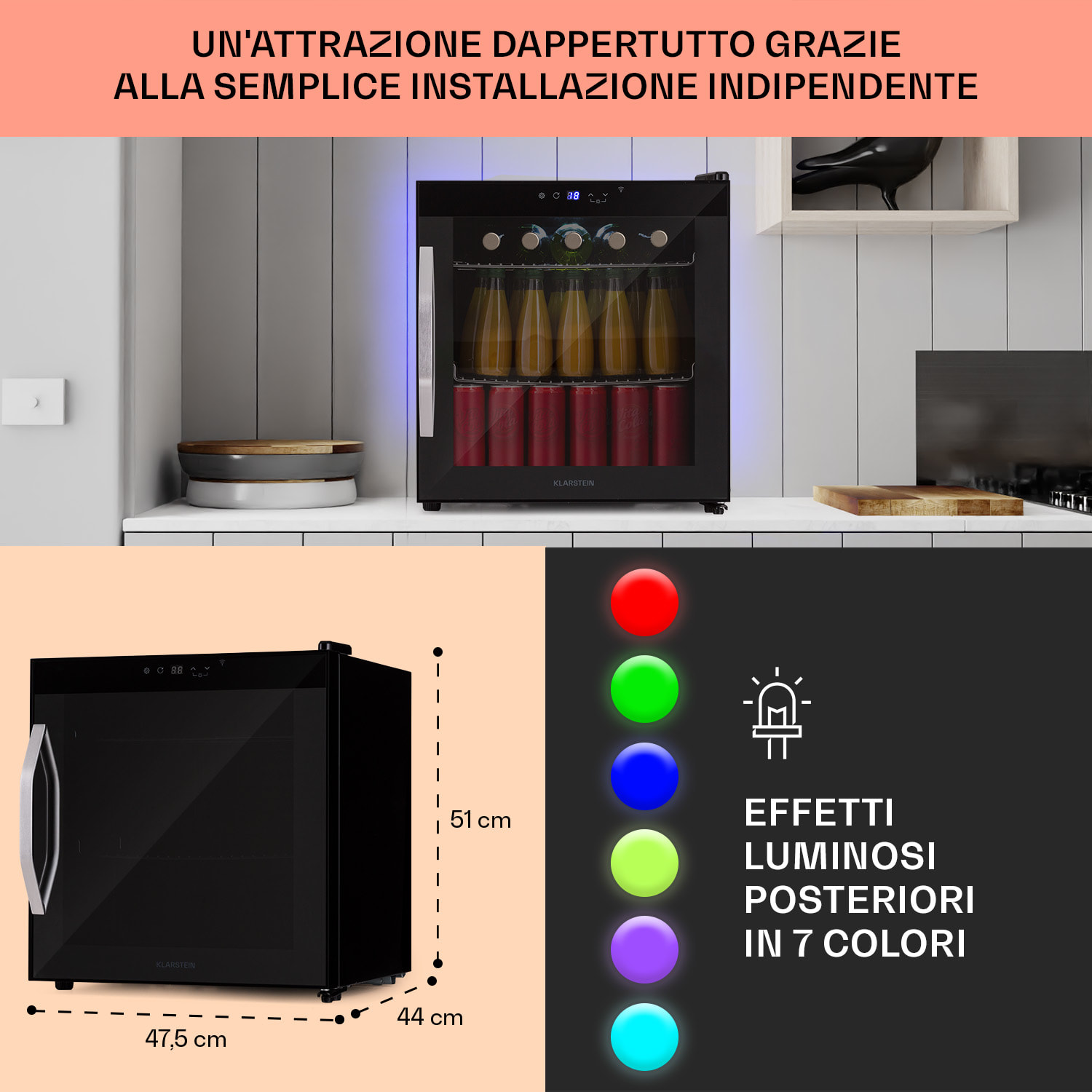 Frigorifero per vini Coachella 50 47 litri Funzione WiFi retroilluminazione acciaio inox 