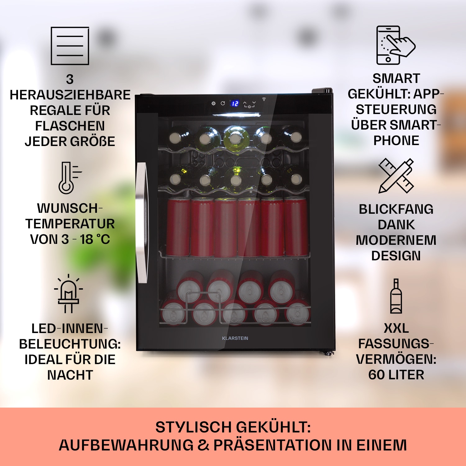 Coachella 60 Kühlschrank 60 Liter WiFi-Funktion Hintergrundbeleuchtung 60 Ltr | Schwarz