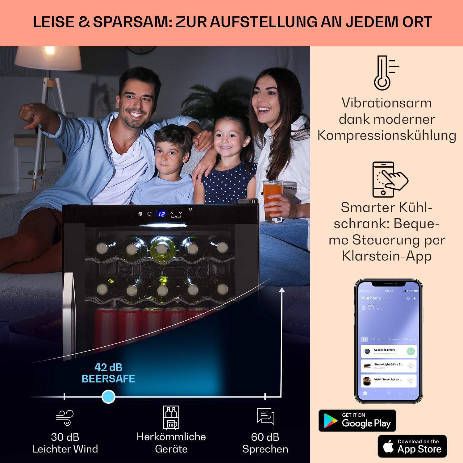 Coachella 60 Kühlschrank 60 Liter WiFi-Funktion Hintergrundbeleuchtung 60 Ltr | Schwarz