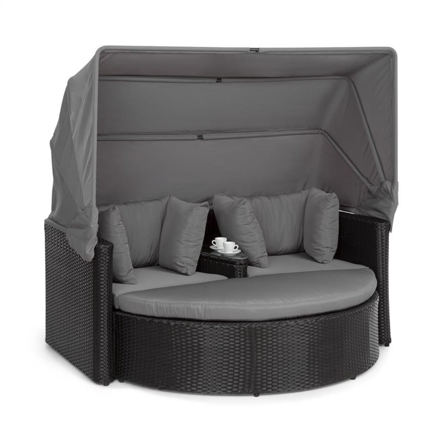 Heartland Sofá lounge de 2 plazas con mesa taburete sombrilla de color gris