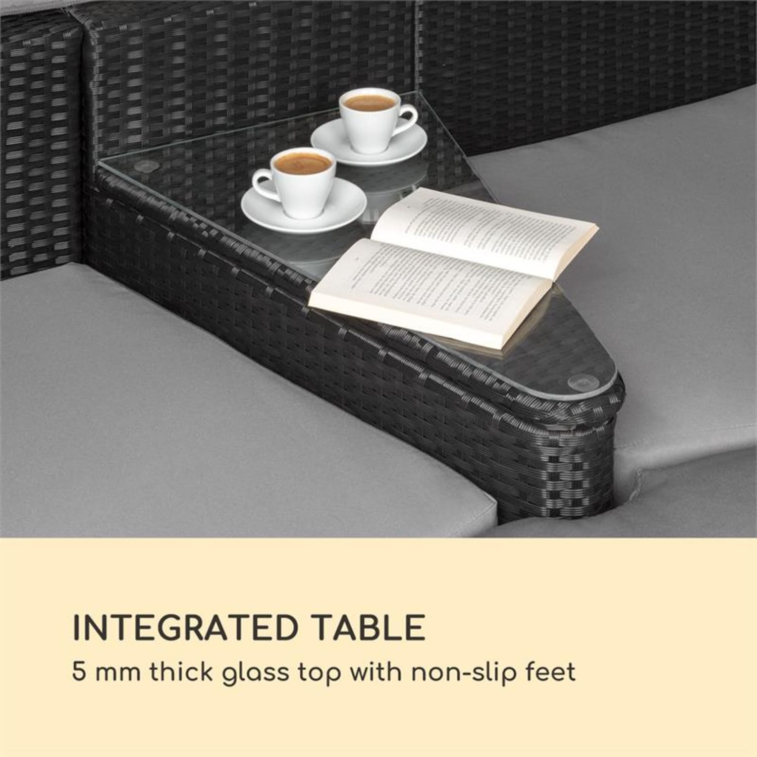 Heartland Sofá lounge de 2 plazas con mesa taburete sombrilla de color gris