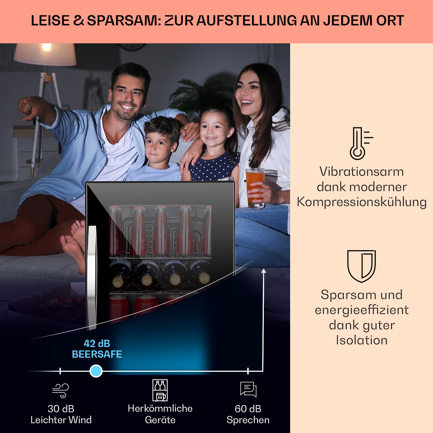Beersafe M Onyx Kühlschrank 33 Liter 2 Böden Panoramaglastür 33 L | Schwarz