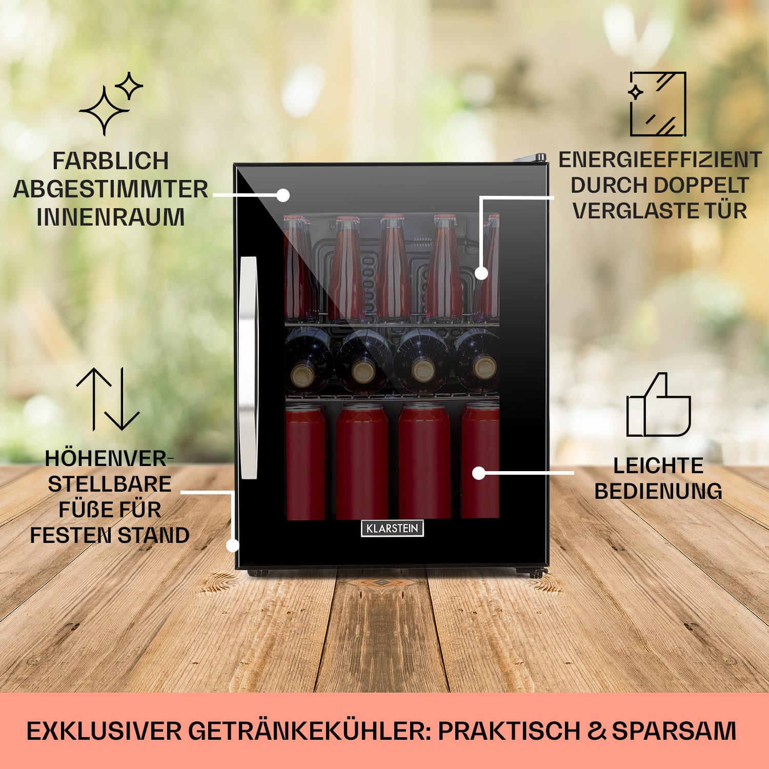 Beersafe M Onyx Kühlschrank 33 Liter 2 Böden Panoramaglastür 33 L | Schwarz